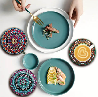 Wooden Mandala Coasters Set (8 Pieces)
